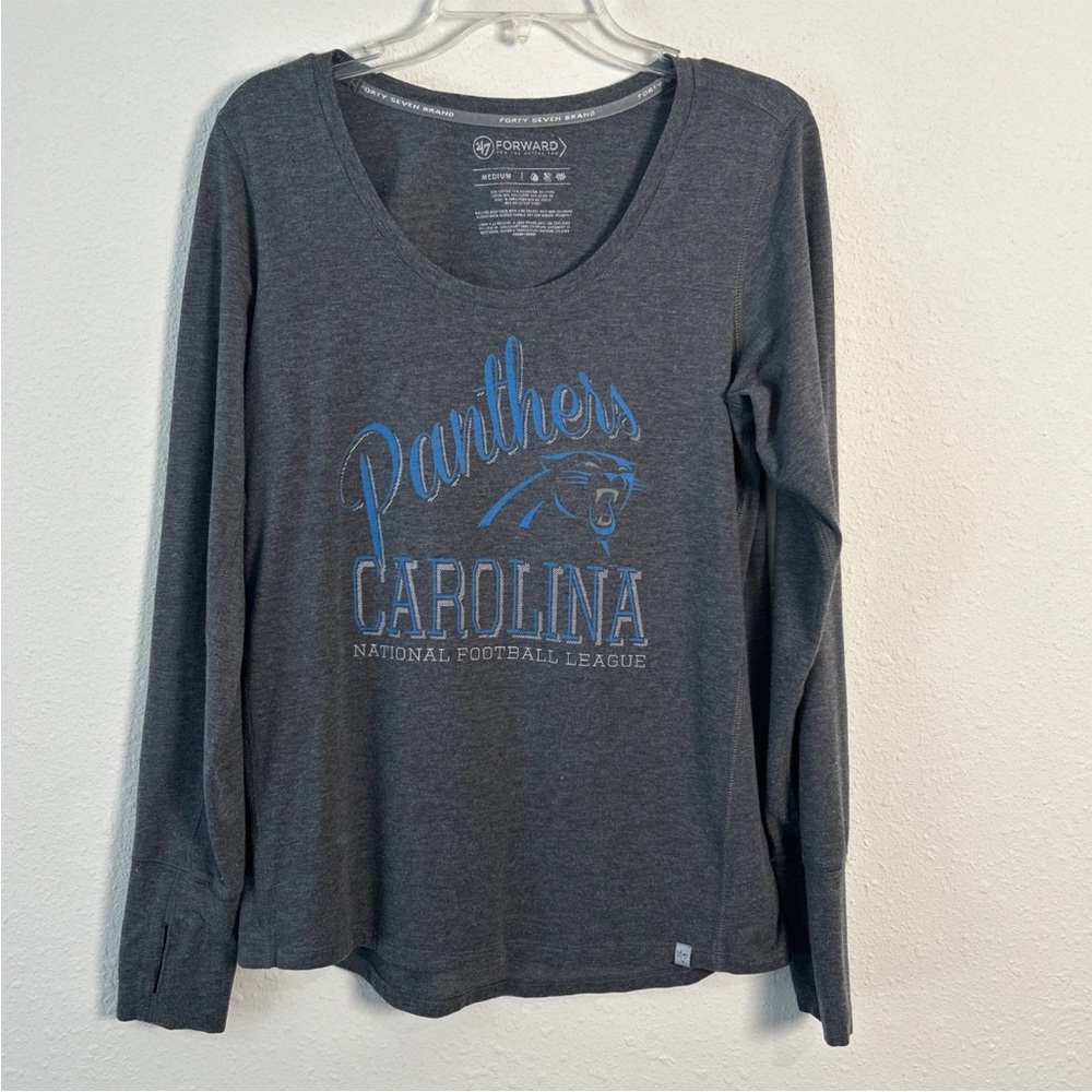 Carolina Panthers '47 Brand Women's Med Forward Rush Long Sleeve Shirt Gray NFL